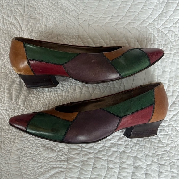 Nicole Multicolor Green Brown Burgundy Patchwork Pointed Flats - Picture 2 of 4